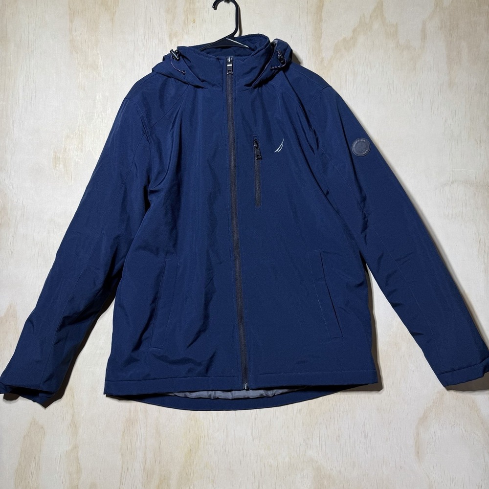 Nautica Men's M Navy Blue Hooded Full Zip Jacket Outdoor Lightweight Coat